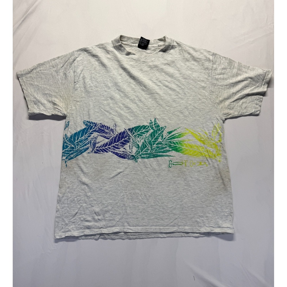 Vintage Gotcha Surf T Shirt Mens XL Heather Gray Graphic Print Neon Leaf Logo